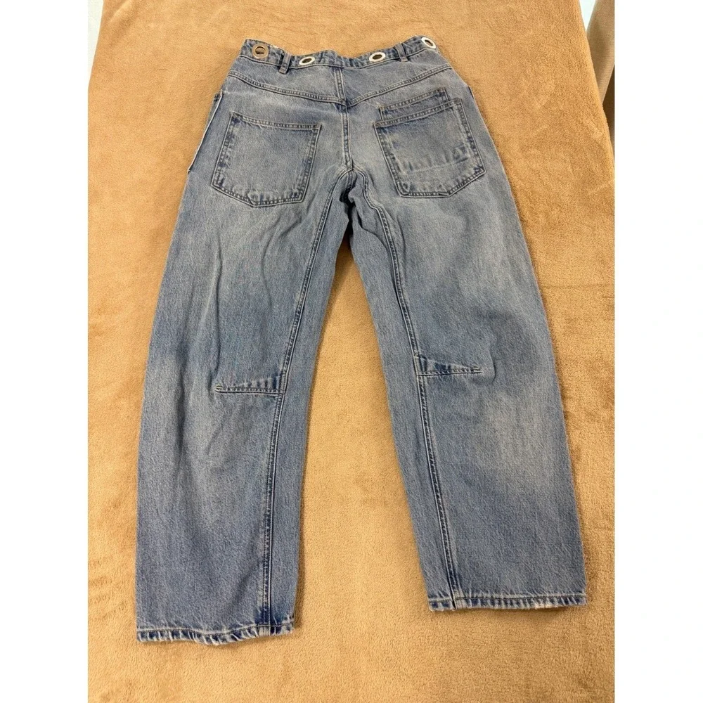 We The Free Moxie Low Rise Barrel Jeans‎ Light Wash 25(30) Blue Patchwork  EUC